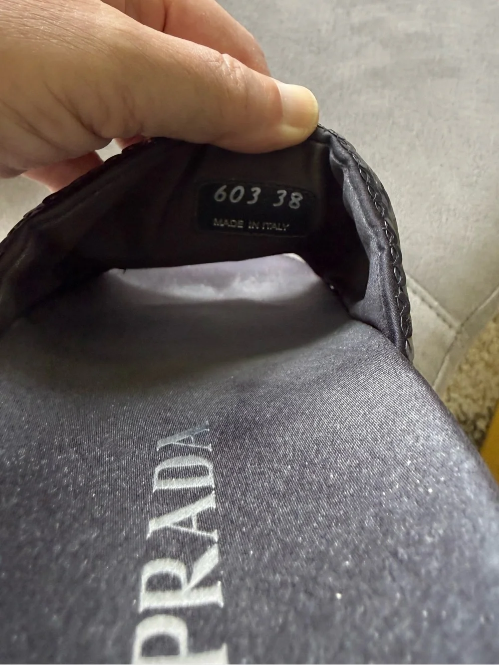 Prada Black Sequin Logo Slide Sandals